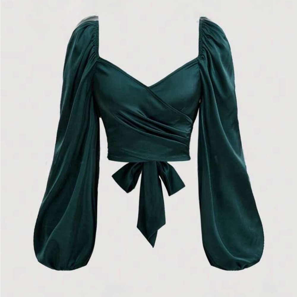 Wrapping style shirt with lantern sleeve